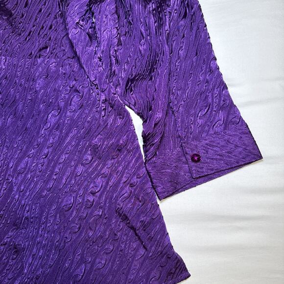Maggie Barnes 3X Button Front Blouse Purple Textured Crinkle Career Office NWT - Picture 12 of 13